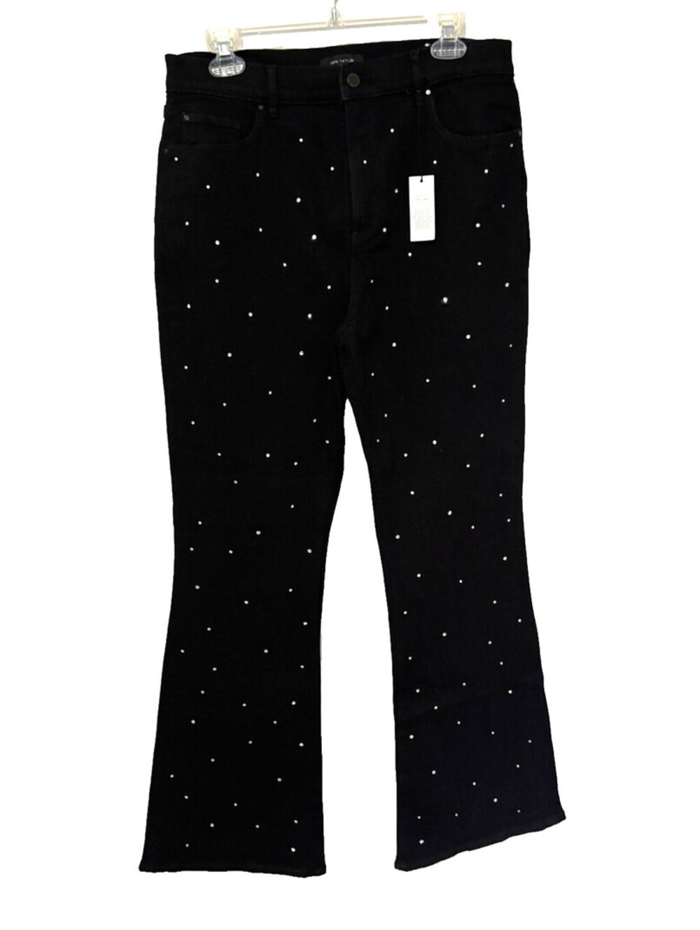 ANN TAYLOR The Flare High Rise Black Embellished Jeans Women's Size 10 NWT